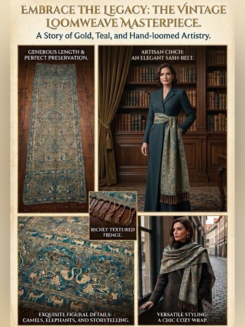 New Authentic Kashmiri Teal Statement Shawl with Ornate Weave and Versatile Styl